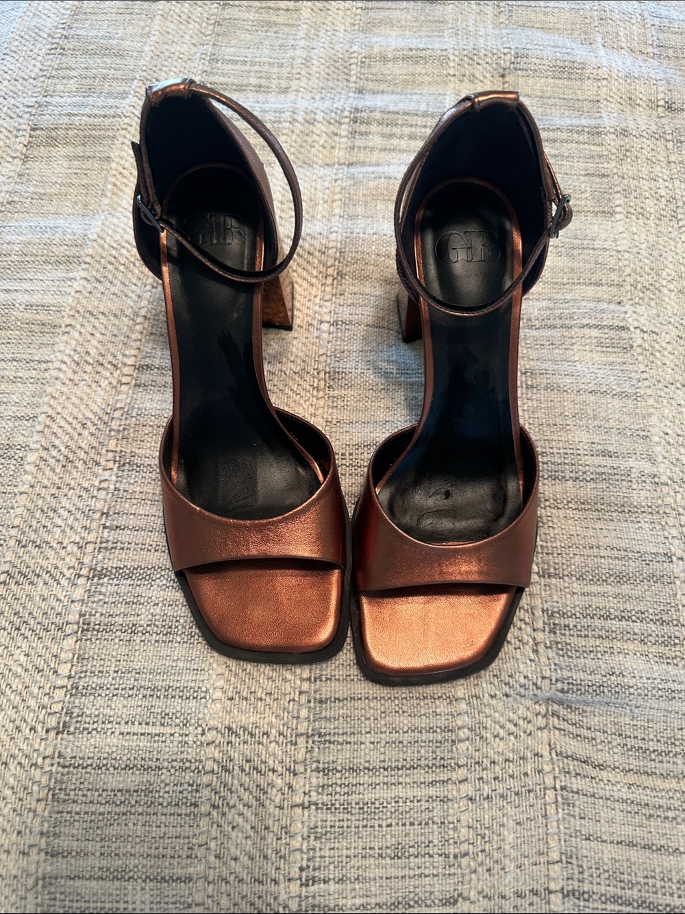 Gianni Bini Metallic Copper Ankle-Strap Block Heel Sandals